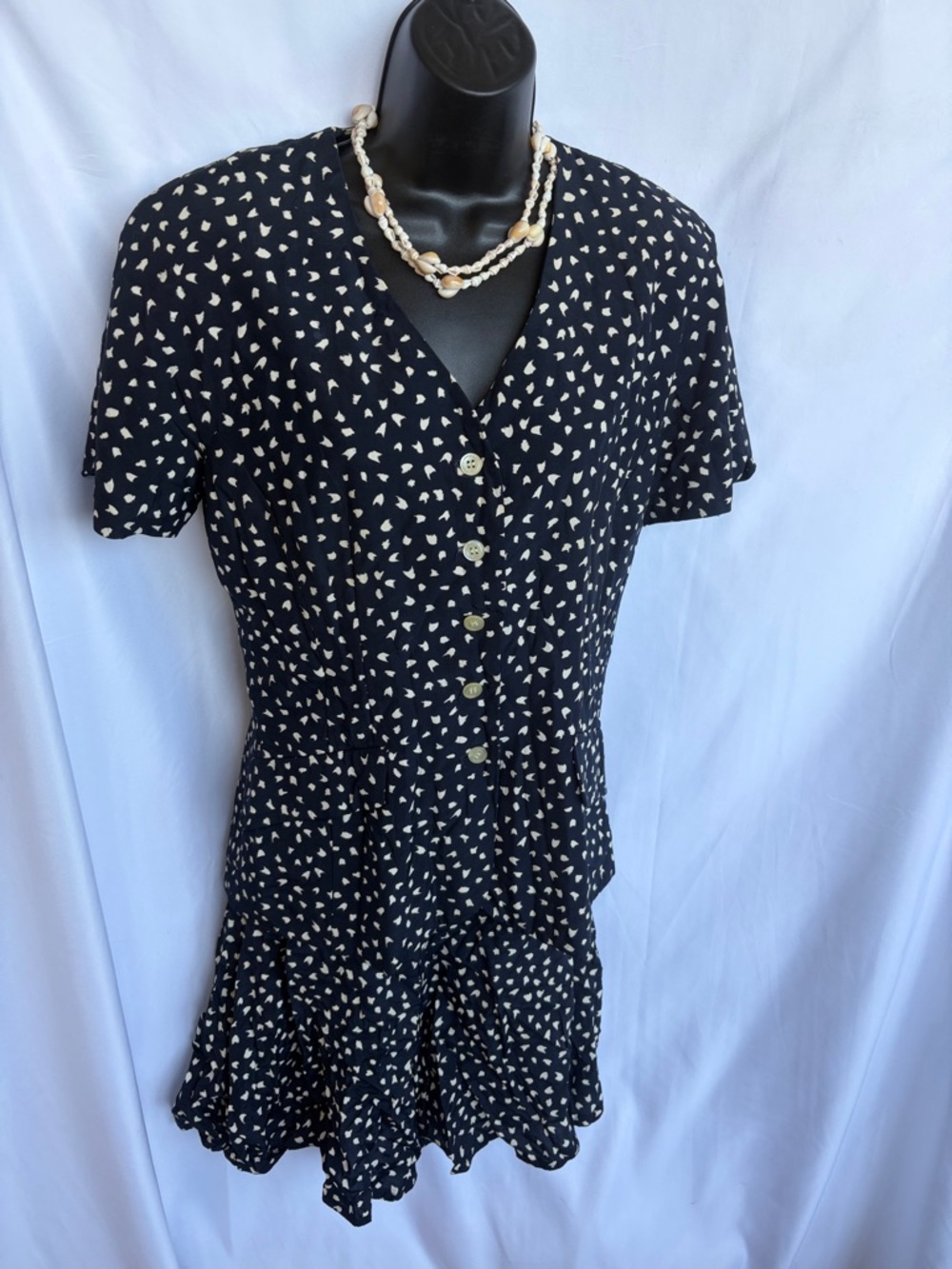 Vintage RONNIE HELLER Navy & White Jacket & Ruffle Skirt Set sz 8, 18” PTP